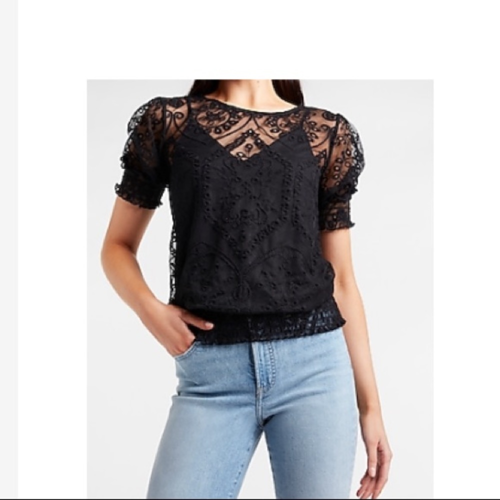 NWT Express smocked lace top Black size XS